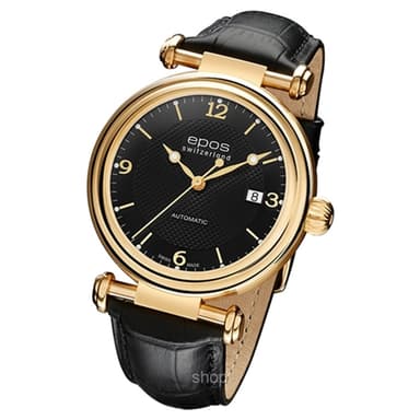 Epos Originale Gent Yellow PVD Black Index Leather Watch - 3430
