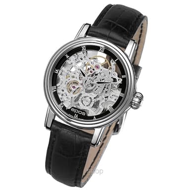 Epos Ladies Skeleton Watch Black Roman Leather - 4390SK