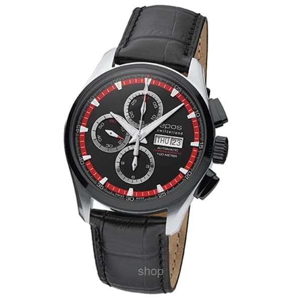 Epos Sportive Gent Steel-Black PVD Red Rubber-Leather Watch - 3433 1