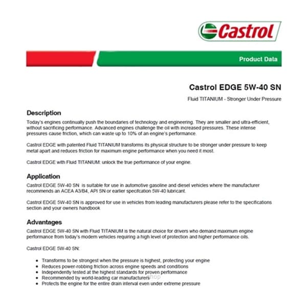 [Carton Packaging] Castrol EDGE 5W-40 SN Engine Oils for Petrol and Diesel Cars (6X4L) 2