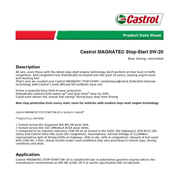 [Carton Packaging] Castrol MAGNATEC Stop-Start 0W-20 for Petrol Vehicles (4X4L) 2