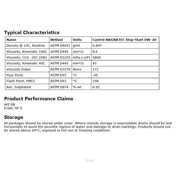 [Carton Packaging] Castrol MAGNATEC Stop-Start 0W-20 for Petrol Vehicles (4X4L) 3