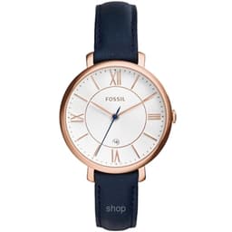Fossil Jacqueline Rose Gold-Tone Watch with Navy Leather Band - ES3843 1