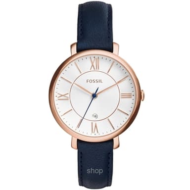 Fossil Jacqueline Rose Gold-Tone Watch with Navy Leather Band - ES3843