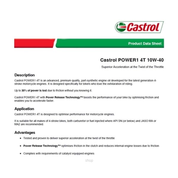 [Carton Packaging] Castrol POWER1 4T 10W-40 Synthetic Technology for Bikes (24X1L) 2