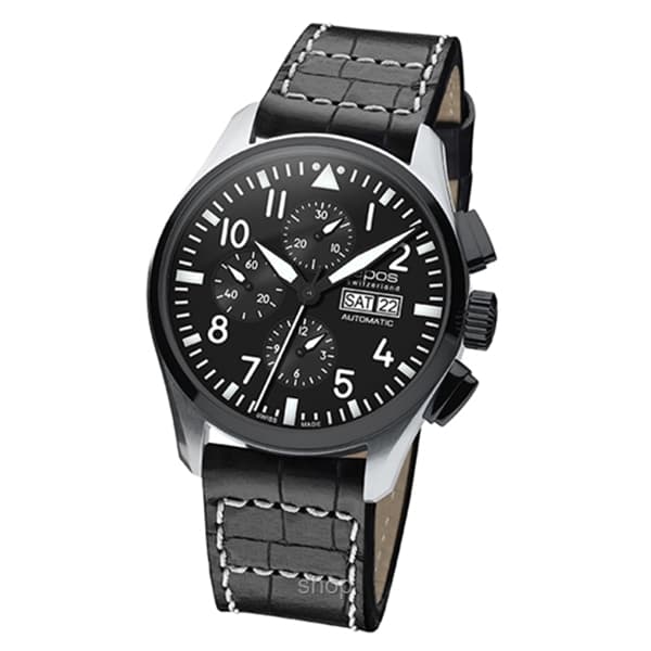 Epos Sportive Pilot Watch Steel-Black PVD Leather Watch - 3433 1
