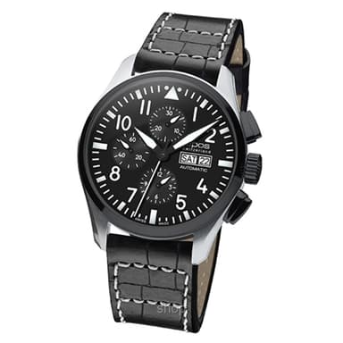 Epos Sportive Pilot Watch Steel-Black PVD Leather Watch - 3433