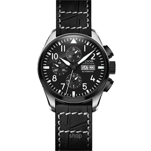 Epos Sportive Pilot Watch Steel-Black PVD Leather Watch - 3433 2