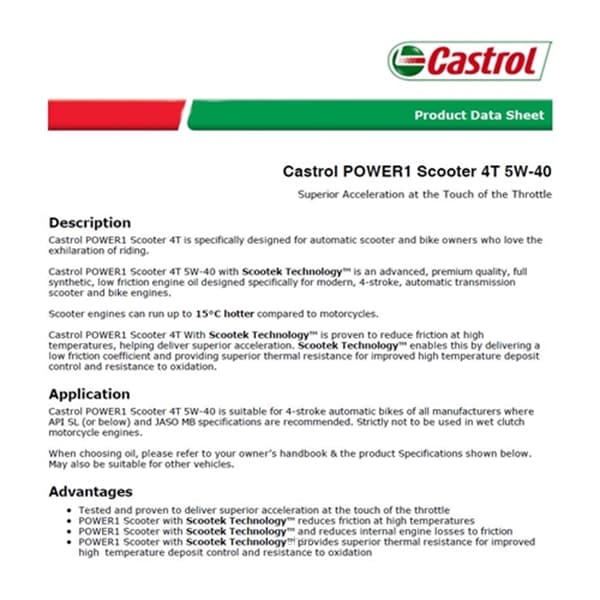 [Carton Packaging] Castrol POWER1 Scooter 4T 5W-40 Full Synthetic Technology for Scooter (12X1L) 2