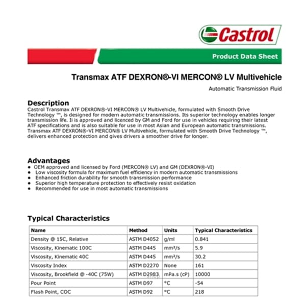 Castrol Transmax ATF DEXRON®-VI MERCON® LV Multivehicle (4L) 2
