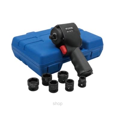Kuani (Taiwan) 1/2 iNch SQ. DR. Super Duty Air Impact Wrench with 6pcs CR-MO Sockets 13, 17, 19, 21, 22, 24mm For Car and Bike - KI-1479K
