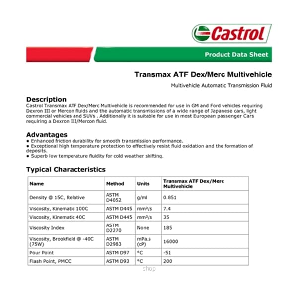 [Carton Packaging] Castrol Transmax ATF Dex/Merc Multivehicle Fluids (6X4L) 2