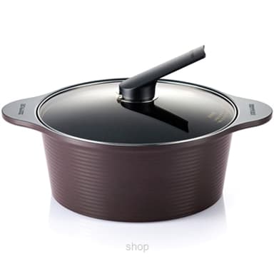 [Clearance] Happycall 28cm/6.3LT Alumite Ceramic Die Cast Stock Pot + Cover (Brown) - 3003-0022(ACC281-C)