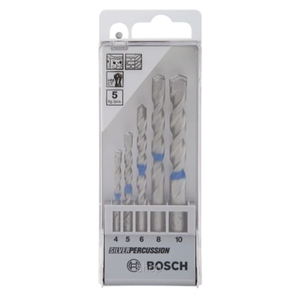 Bosch Silver Percussion 5pcs Bit Set (4,5,6,8&10mm) - 2608680726 1