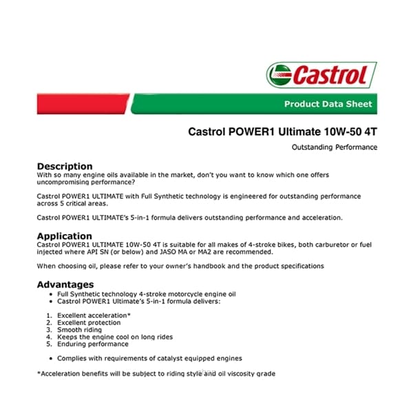 [Carton Packaging] Castrol POWER1 Ultimate 10W-50 4T (6X1L) 2