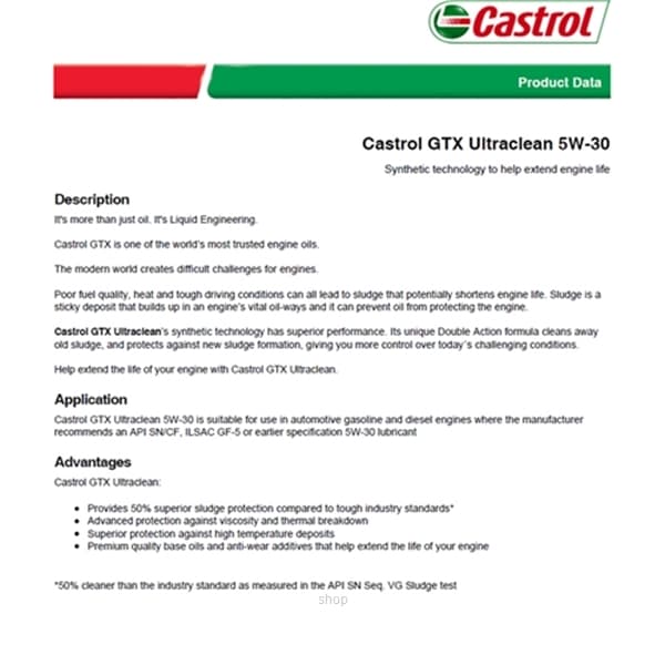 [Carton Packaging] Castrol GTX ULTRACLEAN 5W-30 for Petrol and Diesel Cars (6X4L) 2