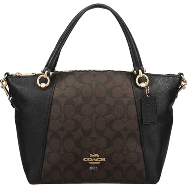 Coach Kacey Satchel In Blocked Signature Canvas - Dark Brown 1