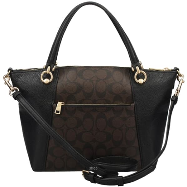 Coach Kacey Satchel In Blocked Signature Canvas - Dark Brown 3