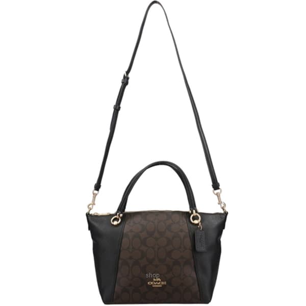 Coach Kacey Satchel In Blocked Signature Canvas - Dark Brown 5