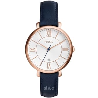 Fossil Jacqueline Rose Gold-Tone Watch with Navy Leather Band - ES3843
