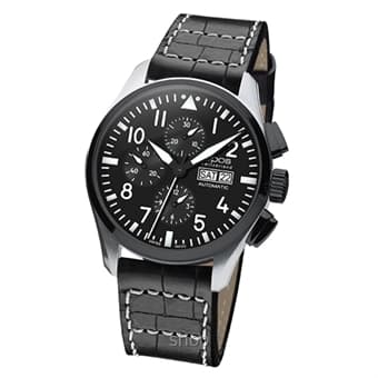 Epos Sportive Pilot Watch Steel-Black PVD Leather Watch - 3433