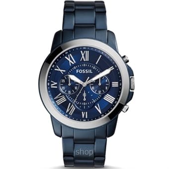 Fossil FS5230 Men Grant Chronograph Blue-Tone Stainless Steel Watch