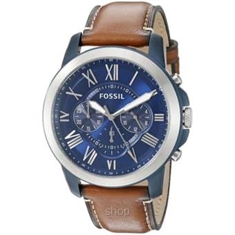 Fossil Grant Blue Dial Chronograph Leather Mens Watch - FS5151