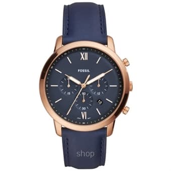 Fossil Men Neutra Chronograph Navy Leather Watch - FS5454
