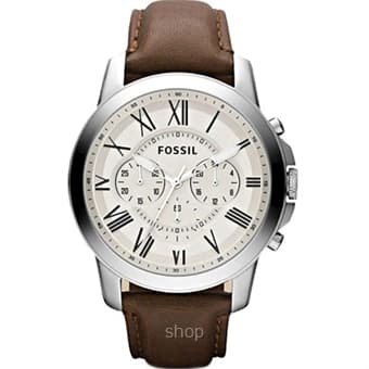 Fossil FS4735 Men Grant Chronograph Brown Leather Watch