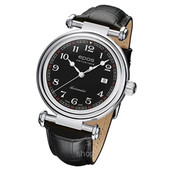 Epos Originale Gent Steel Black Arabic Leather Watch - 3430
