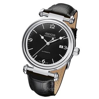 Epos Originale Gent Steel Black Index Leather Watch - 3430