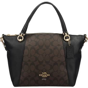 Coach Kacey Satchel In Blocked Signature Canvas - Dark Brown
